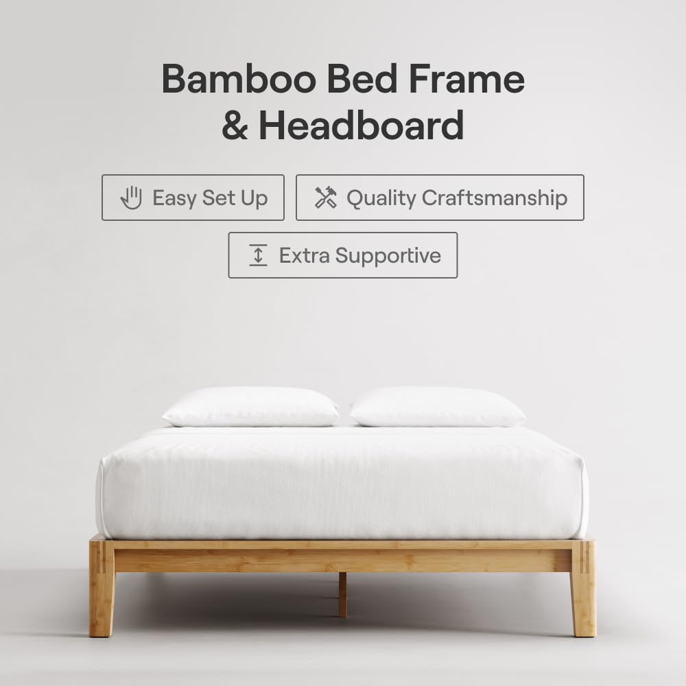 Bamboo Platform Bed Frame - Queen - Natural - Floating Center Support Legs - 12" Height - Easy Tool Free Set Up