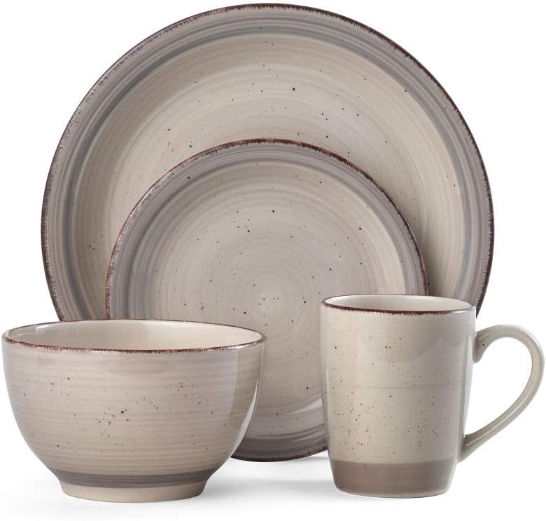 Sadie 16-Piece Cream Dinnerware Set, Service for 4, Durable Stoneware Plates and Bowls with Classic Design