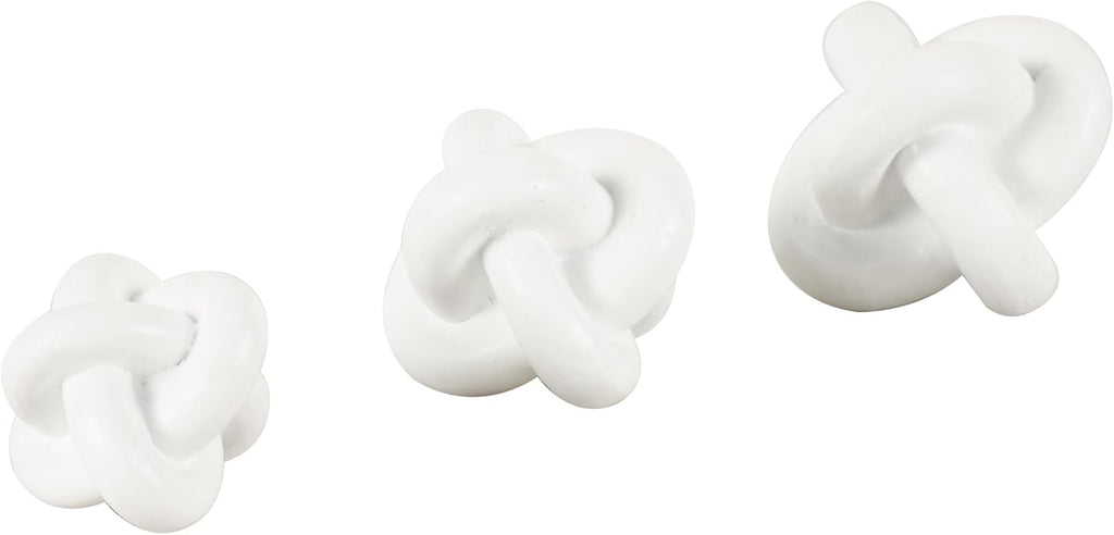 Resin Geometric Decorative Sculpture Knot Inspired Home Decor Statues, Set of 3 Accent Figurines 4", 4", 3"W, White