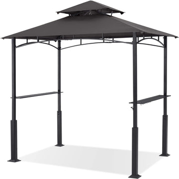 8x5 Grill Gazebo - Outdoor BBQ Canopy Shelter with Led Light Grilling (Dark Gray)