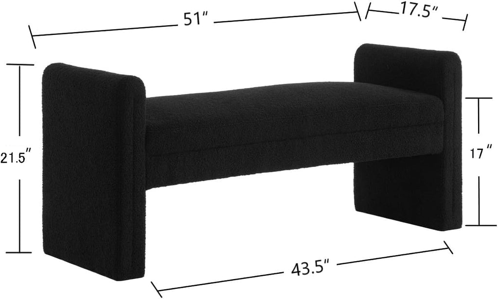 Modern Upholstered Bed Bench Covered with Soft Boucle Teddy Fabric, Lovely Entryway Bench Ottoman with