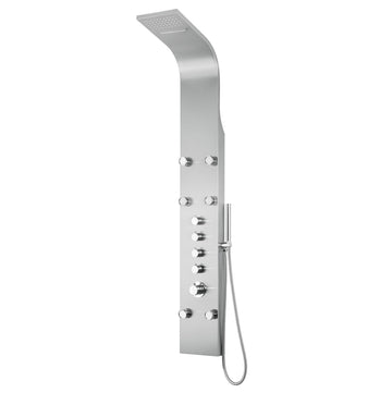 62" Stainless Steel Thermostatic Shower Panel Tower with Rainfall Shower Head, Body Nozzles, and Handheld