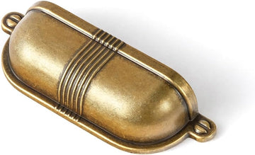 6 Pack 2 1/2 Inch Antique Brass Cup Pulls with Textured Strap Design, Elegant Vintage Bin Handles & Furniture