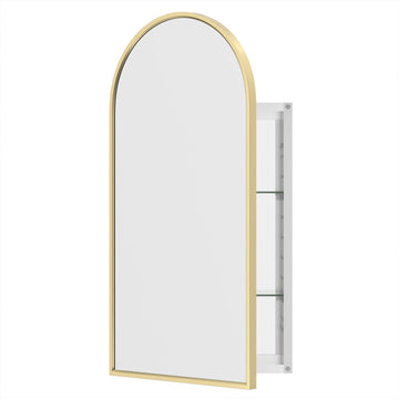 Bathroom Medicine Cabinet with Mirror, 17x34 Inch Gold Recessed Medicine Cabinet with Arch Aluminum Alloy Metal