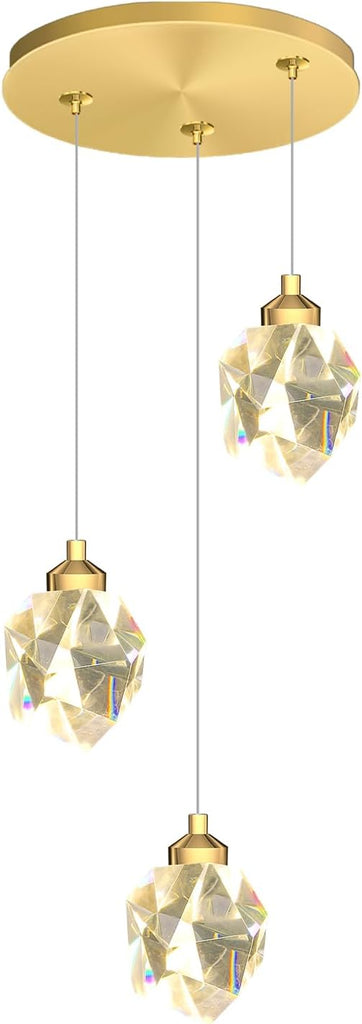 Gold Pendant Light Dimmable LED 3-Light Modern Pendant Light Kitchen Island Dining Room Bar