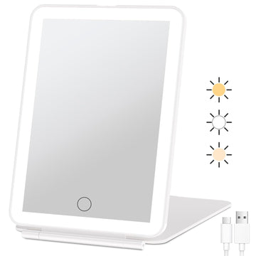 Rechargeable Travel Makeup Mirror with 72 Led Lights, Portable Lighted Beauty Mirror, 3 Color Lighting, Dimmable Touch