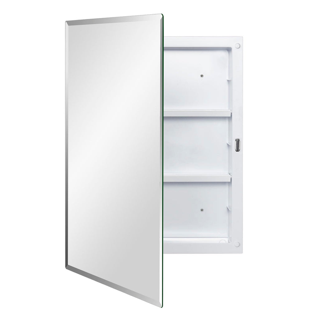 Plastic Bathroom Medicine Mirror Cabinet 16 x 22 inch, Surface and Recessed Mount, Beveled Edge Mirror