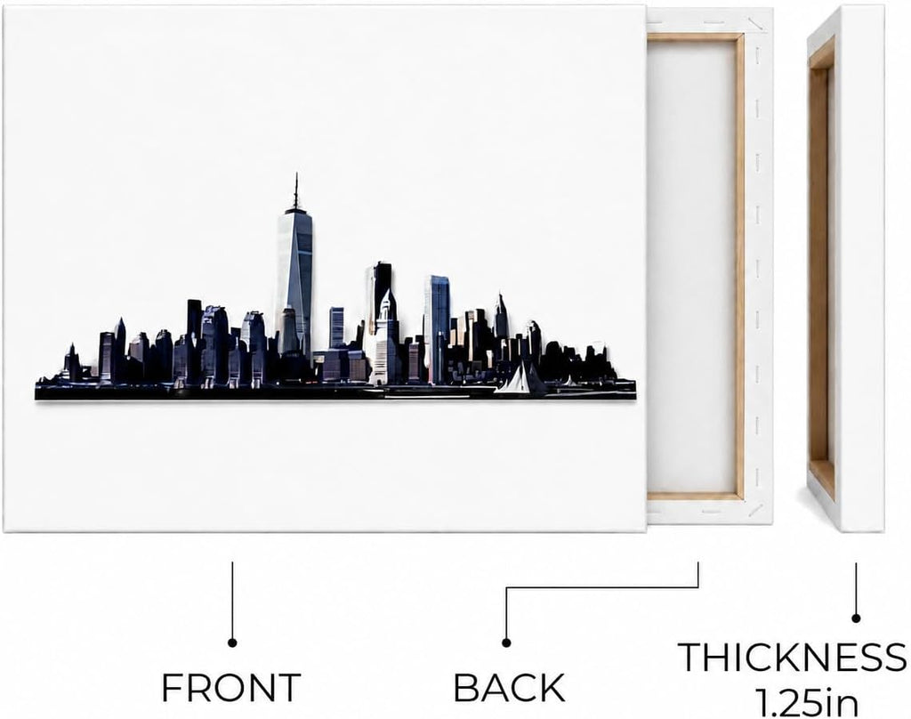 New York Skyline Canvas Wall Art, Black and White NYC Cityscape Print, Gallery Wrapped Minimalist Wall Decor Room