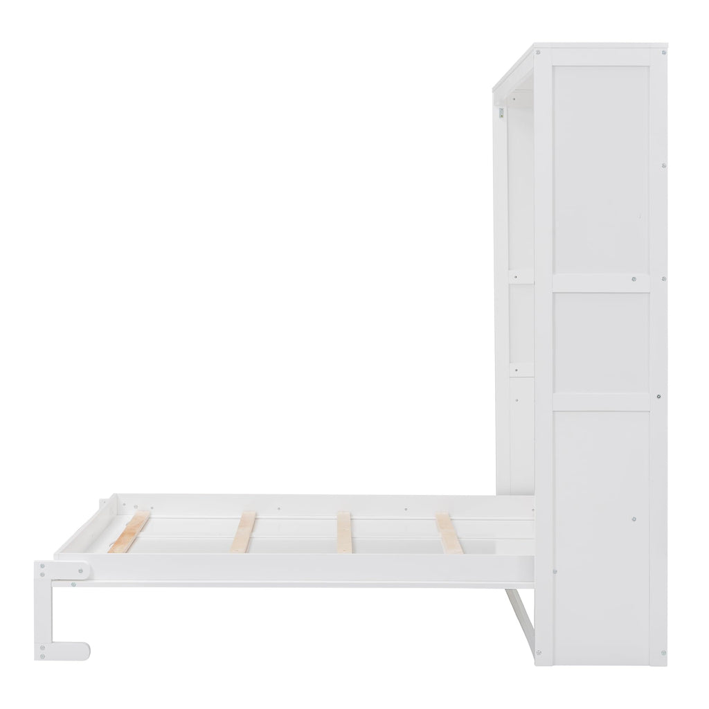 Full Murphy Bed with Shelves, Space-Saving Sleeping Solution, White