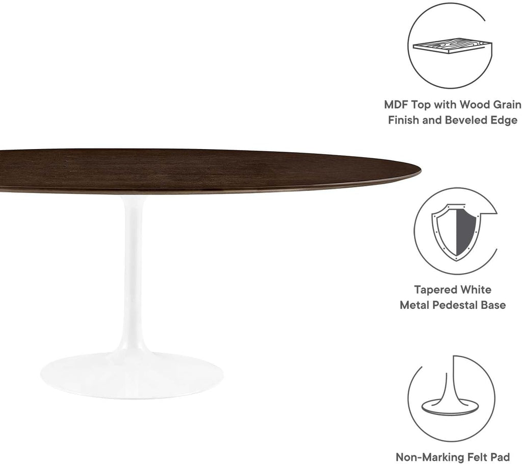 Inspired Saarinen Style Tulip Oval Pedestal Dining Table — White Cherry Walnut, 78″ Oval