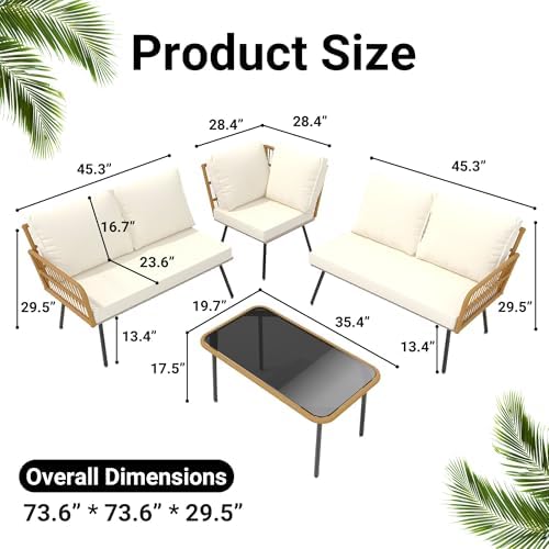 4-Piece Wicker Outdoor Patio Furniture Set | Beige for Backyard, Garden & Porch