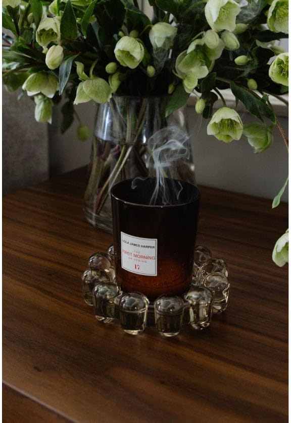 Home Collection Original Smoky Glass Small Bubble Candle Dish | Votive and Candle Plate, Diffuser Base, Wax Catcher