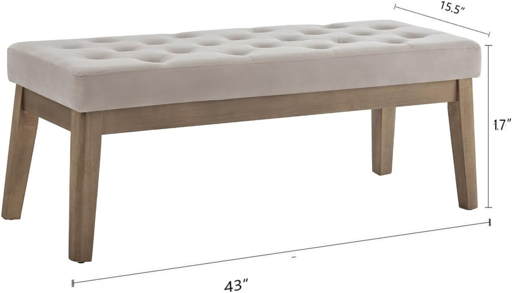 Velvet Upholstered Buttons Tufted Entryway Bench with Solid Wood Leg,Bed Bench Ottoman with Padded Seat,5034-Taupe