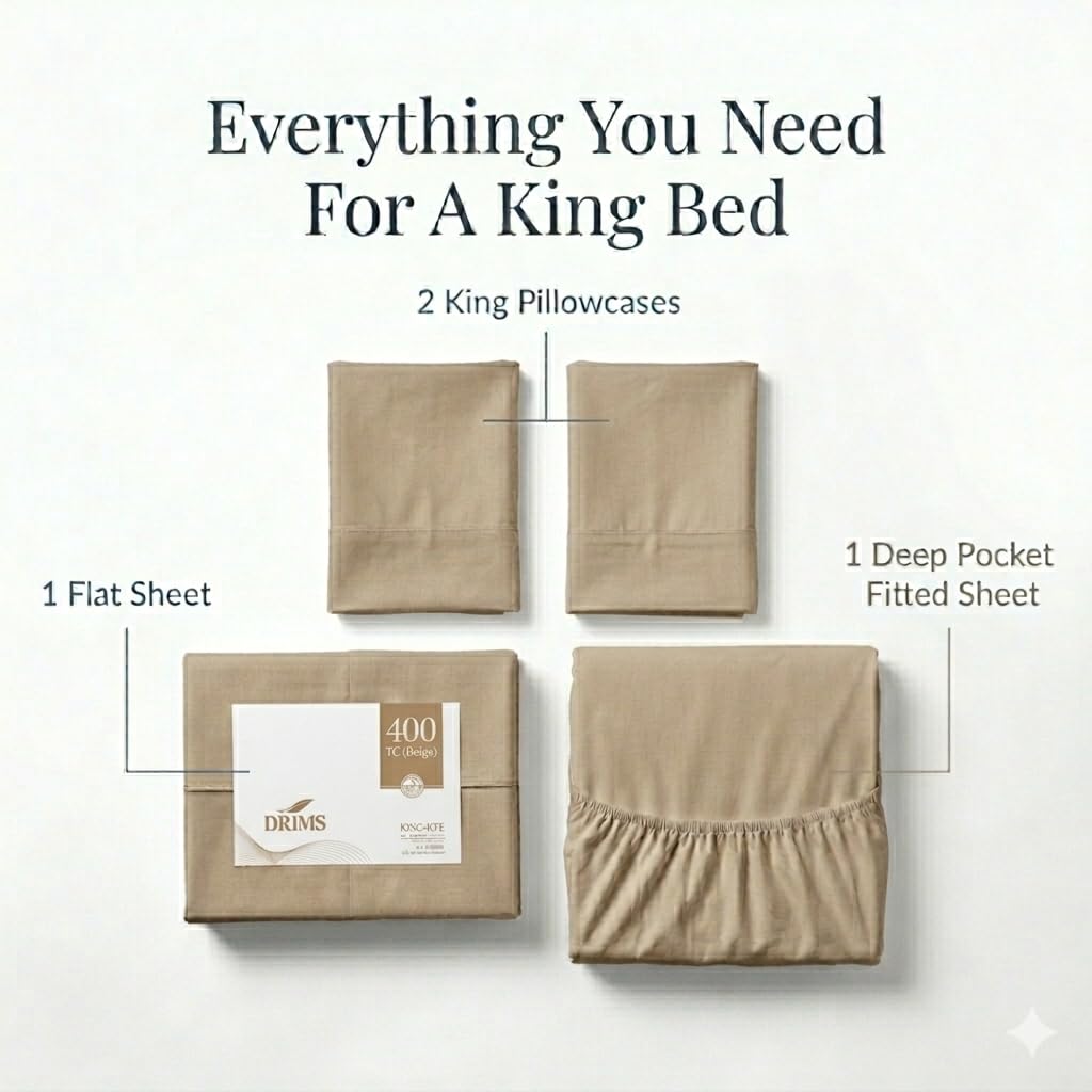 400 Thread Count 100% Egyptian Cotton King Size Sheets Set, Deep Pocket Cooling Bed Sheets, Luxury Sateen Breathable
