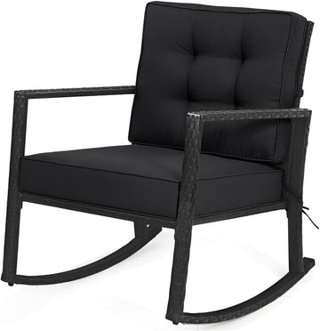 Wicker Rocking Chair, Outdoor Patio Glider Chair with Heavy-Duty Frame, Thick Cushion, Rattan Rocking Chair for