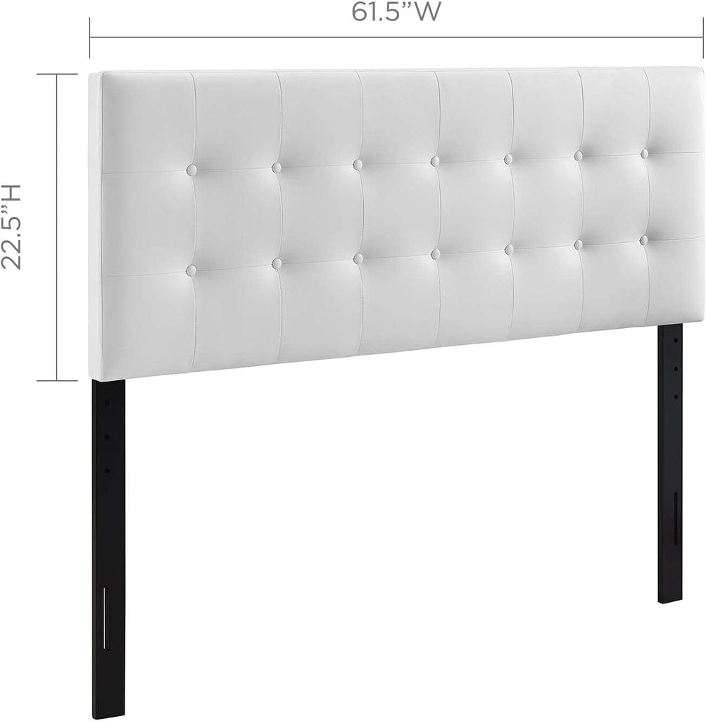 Tufted Button Faux Leather Upholstered Queen Headboard in White