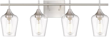 4-Light Bathroom Lighting Fixtures Over Mirror, 24 Inch Brushed Nickel Vanity Lights with Clear Glass, Modern Bath