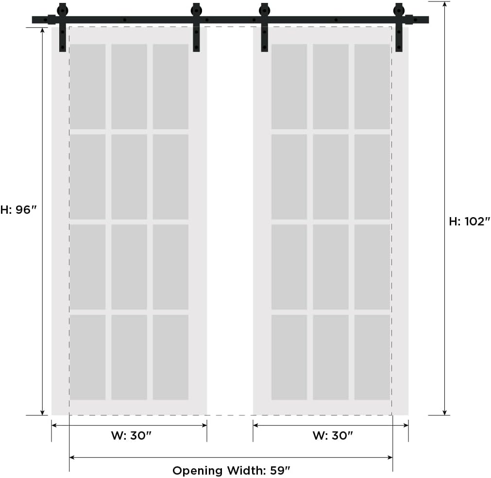 Quadro 4522 | Interior Sliding Double barn Doors with Clear Glass, MDF, 30x96, Black, Modern Style |
