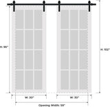 Modern Double Barn Door 60x96 inches with Opaque Glass/Sete 6003 White Silk / 13FT Rail Track Set/So
