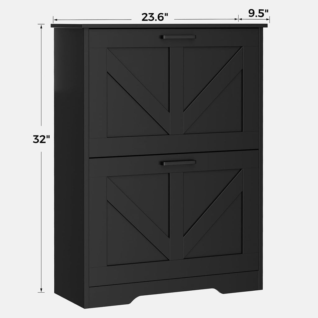 Farmhouse Shoe Cabinet with 2 Barn-Style Flip Drawers, Narrow Shoe Storage Organizer with Top Display Shelf