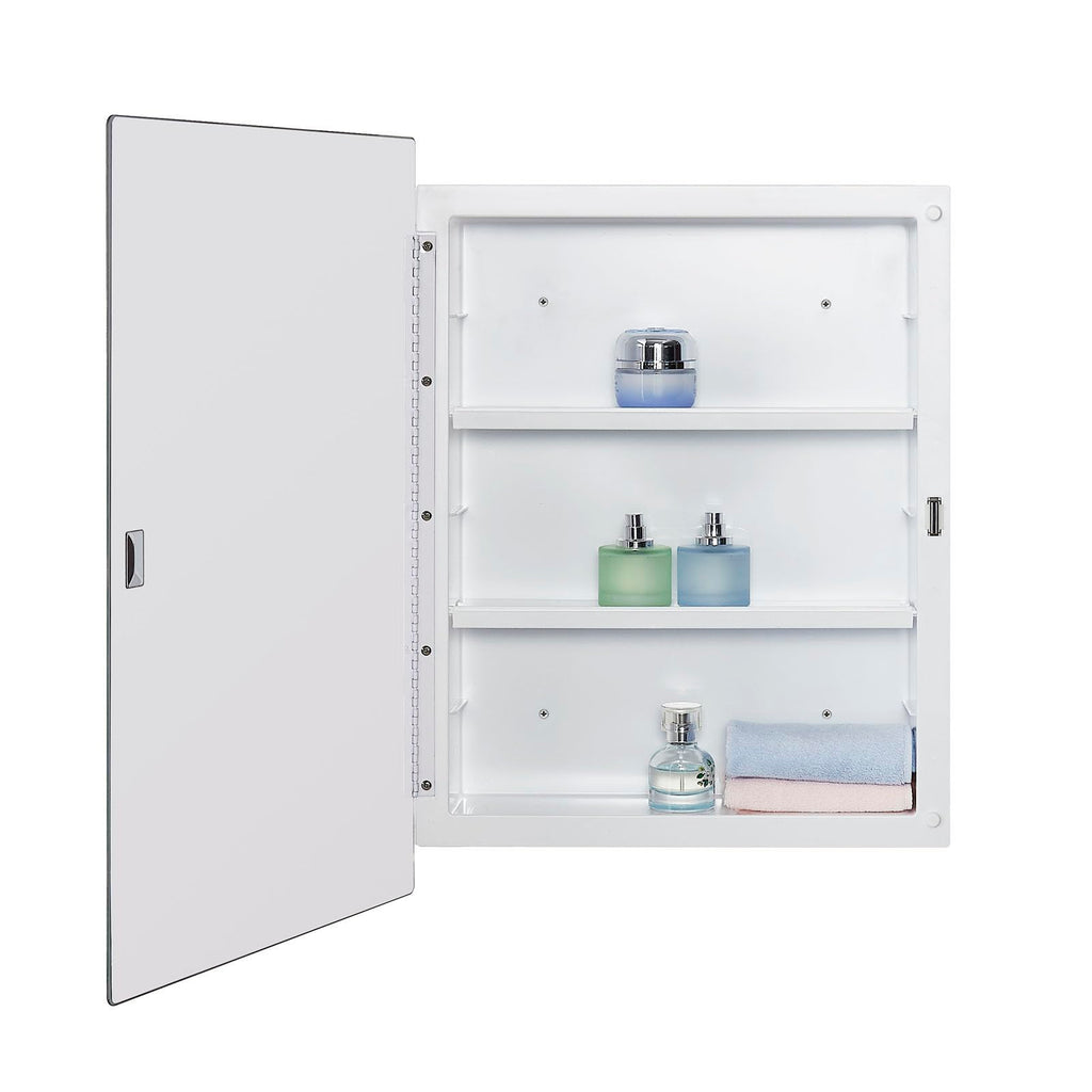 Plastic Bathroom Medicine Mirror Cabinet 16 x 22 inch, Surface and Recessed Mount, Beveled Edge Mirror