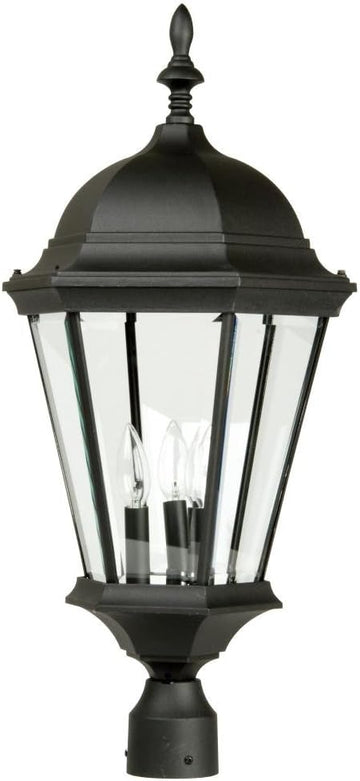 Straight Glass Outdoor Pier Mount Post Lighting, 3-Light, 180 Watts, Textured Matte Black (13" W x 28" H)