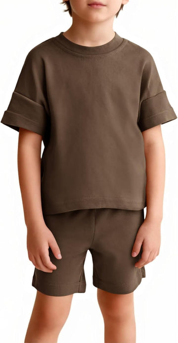 Toddler Baby Boy 2 Piece Summer Outfits Kids Casual Short Sleeve T-Shirts and Elastic Waist Shorts Set