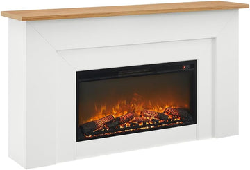 64" Freestanding Electric Fireplace with Wood Mantel, Realistic Flame and Log Display, Replaceable Heater Insert