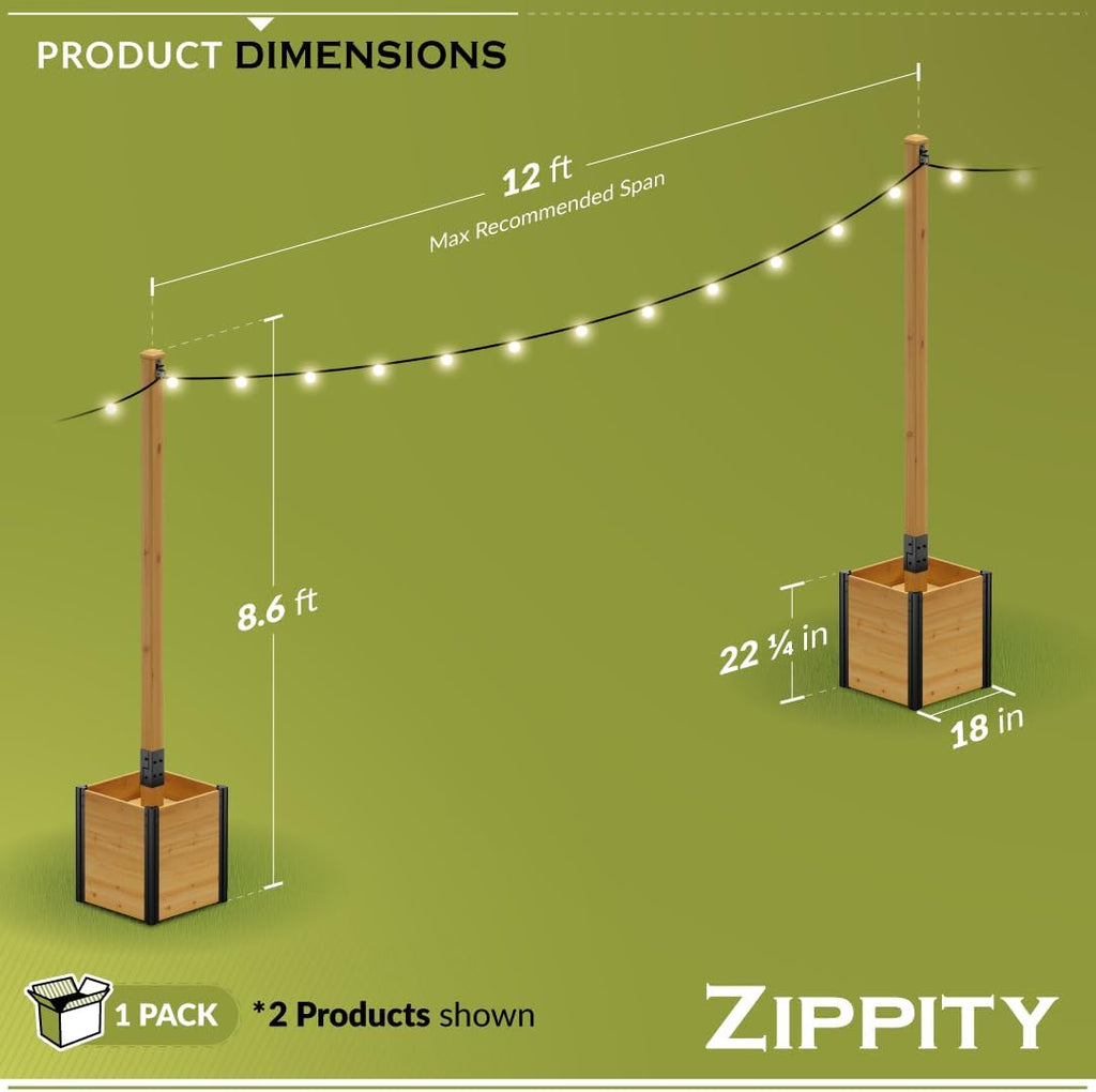 8.5ft H (1 Post w/Planter Box) Freestanding Zippity Concord String Light Post for Outdoor Hanging Lights, Outdoor