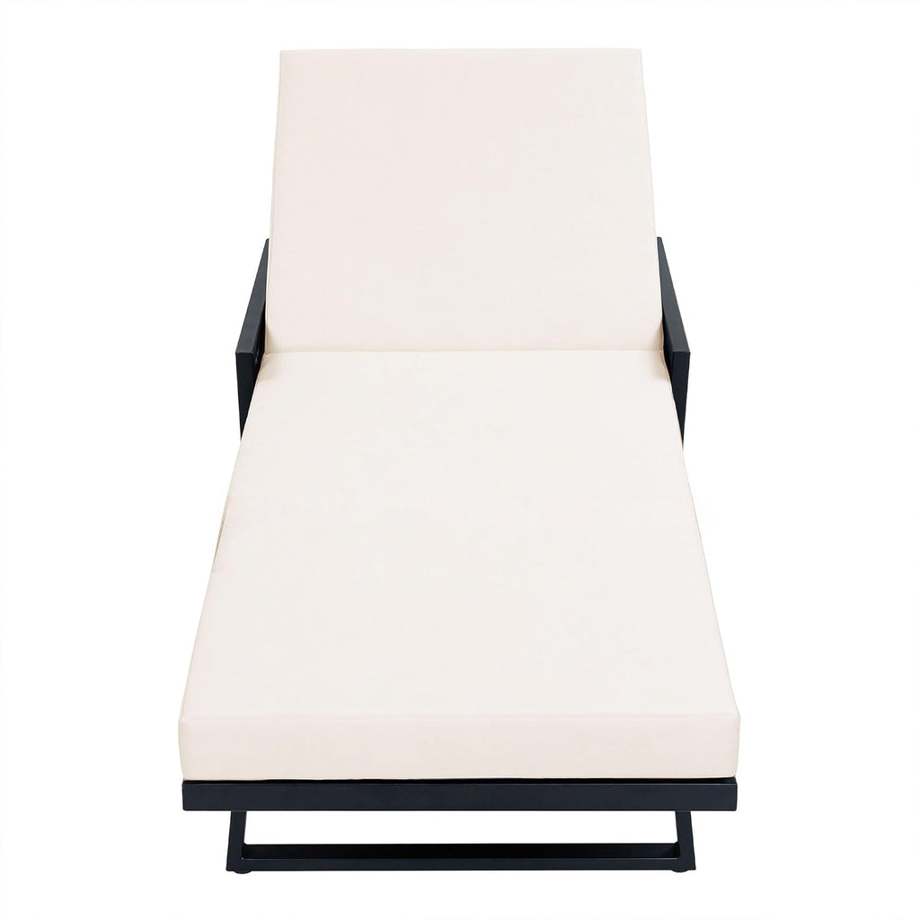 Patio Chaise Lounge with Cushion, Adjustable Outdoor Lounge Chair Featuring Woven Rope Armrests, Iron Frame, Built-in