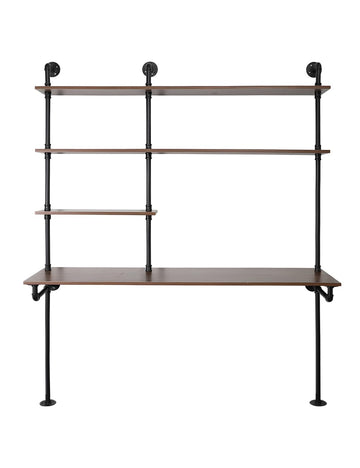 Industrial Pipe Desk Wall Mounted With Shelves, Computer Desk With Bookshelf