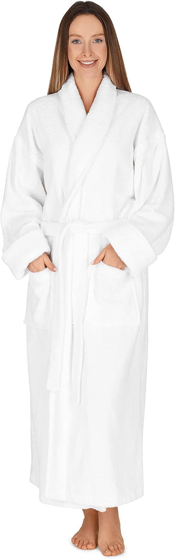 Terry Women's Terry Cloth Robe, 100% Cotton Towel Robe, Full Length | Shawl collar spa & hotel bathrobe