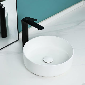 14'' Round Vessel Sink with Pop Up Drain,Bathroom Vessel Sinks,Bathroom Sinks Above Counter,Ceramic Vessel