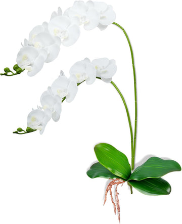 Artificial Orchid Stems with Leaves, Total 18 Blooms - Set of 2