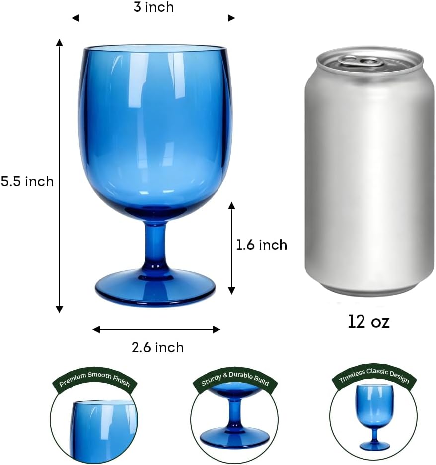 Unbreakable Plastic Wine Glasses Set of 8, 12 oz Shatterproof Stackable Tumblers, Reusable BPA Free Goblets , Picnic
