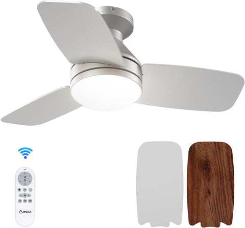 Ceiling Fans with Lights, 30 Inch Low Profile Ceiling Fan with Light and Remote Control, Flush Mount, Reversible, 3CCT, Dimmable, Noiseless, Silver Ceiling Fan for Bedroom, Indoor/Outdoor Use A102-B0D87CP87Y