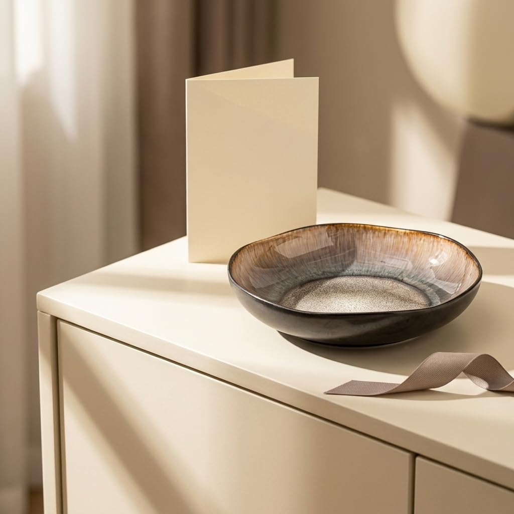 Ceramic Decorative Bowl, Decorative Ceramic Bowl Tray with Reactive Glaze, Shallow Centerpiece Accent Decor Table