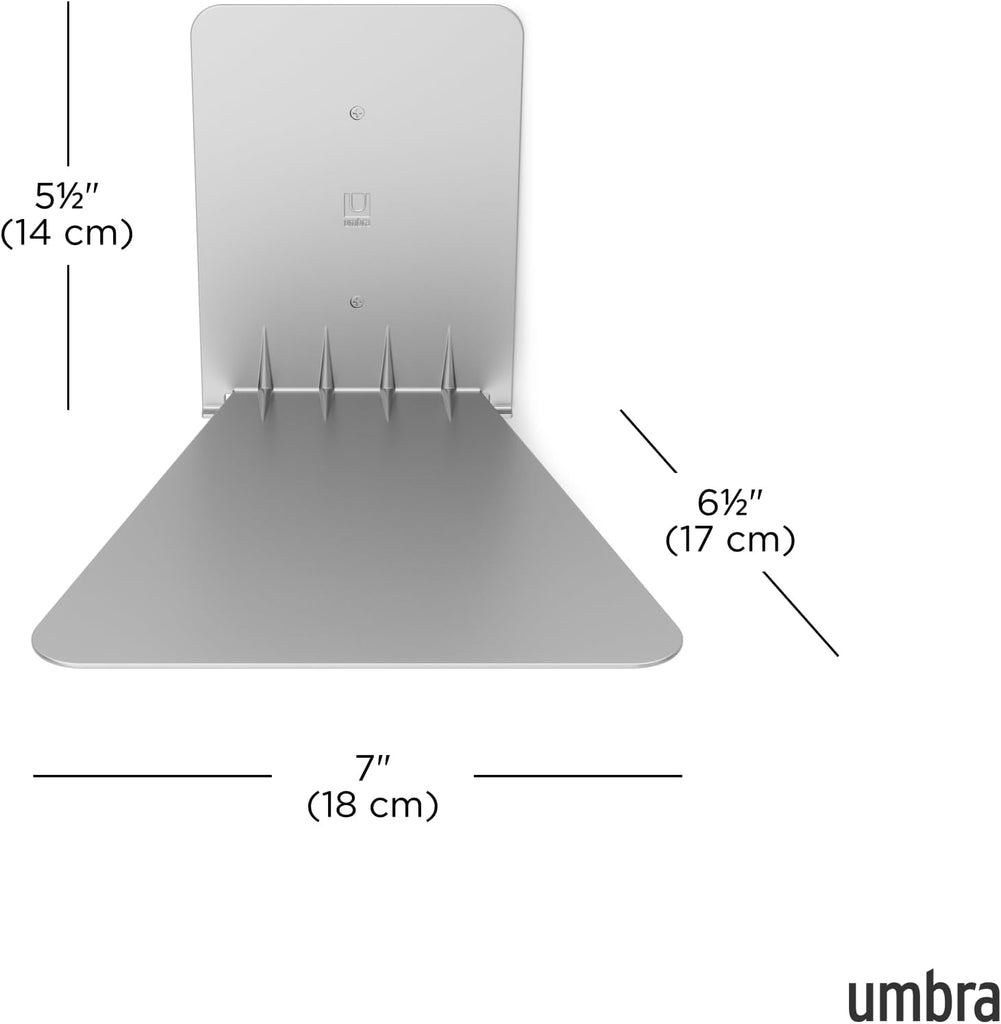 Conceal Floating Bookshelf, Metal Wall Shelf, Set of 3, Large, Silver | Powder coated steel, holds 15 lbs each