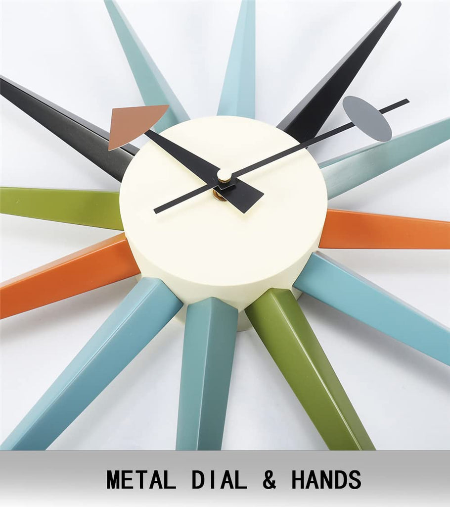 Large Sunburst Wall Clock 18 Inch, Mid Century Modern