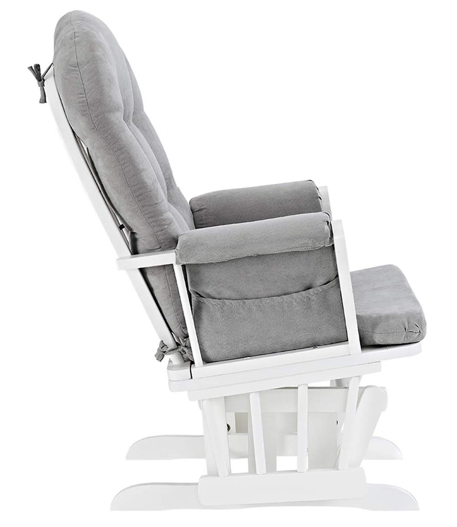 Glider and Ottoman, Polyester, Wood, Metal, White with Gray Cushion