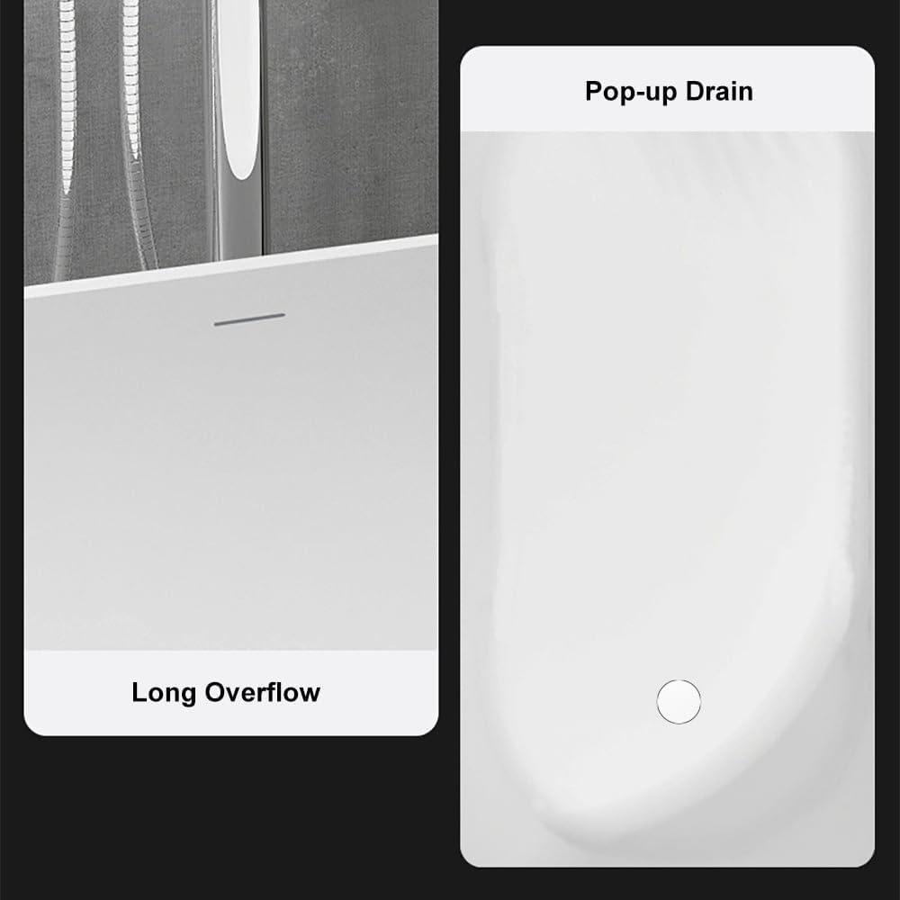 Japanese Bathtub,47" Freestanding Japanese Soaking Tub, White Stone Resin Deep Tub with Built-in Seat, Modern Oval