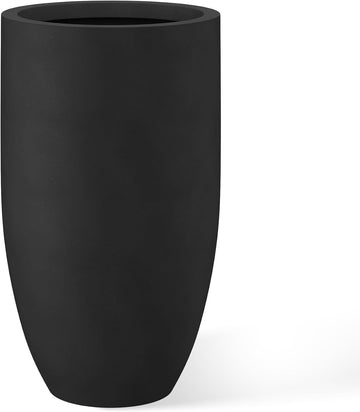 Large Round Tapered Black Concrete Planter 24" Tall, Outdoor | Rubber Plug for Indoor, Drainage for Garden