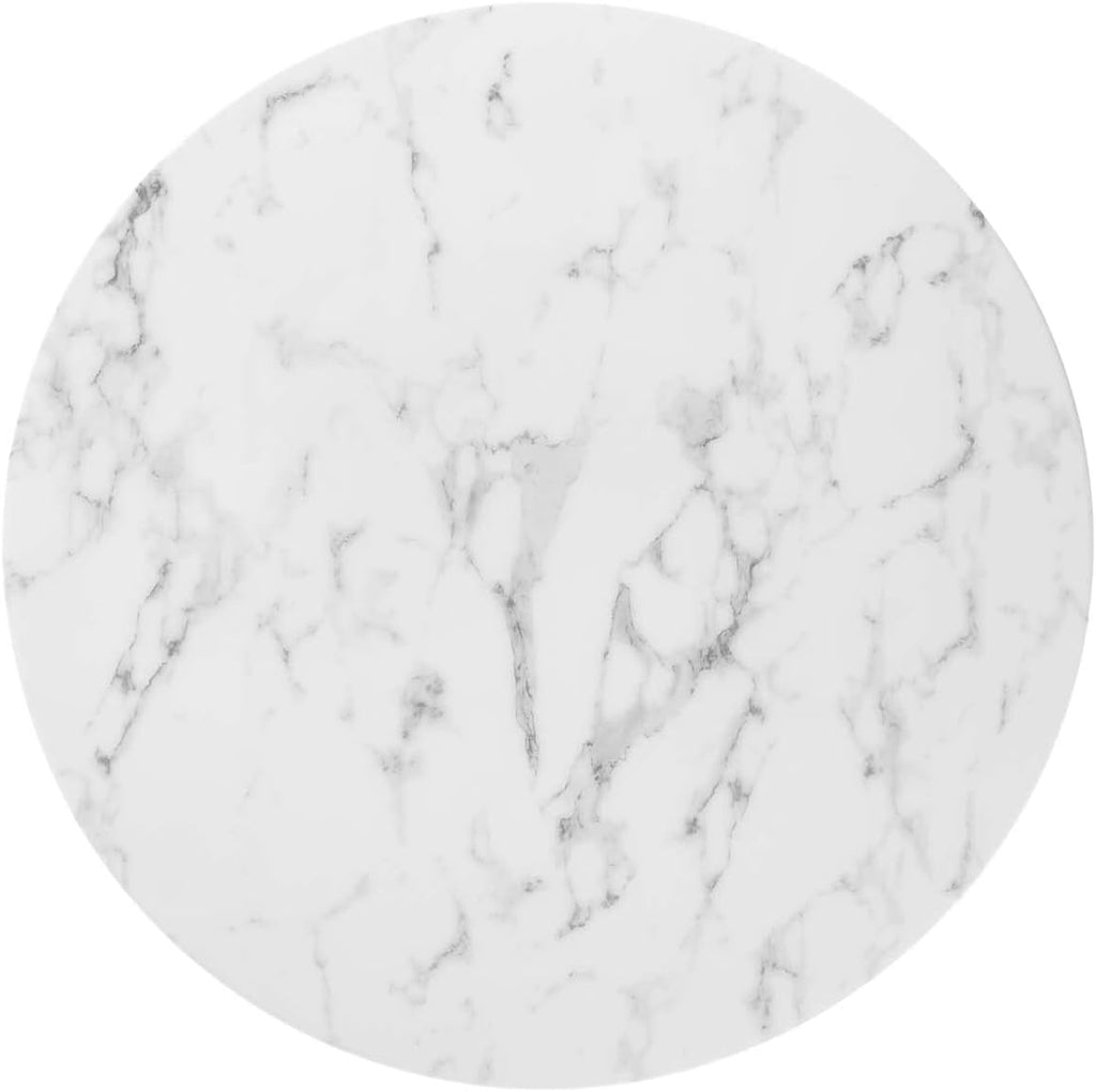 Inspired Saarinen Style Tulip Round Pedestal Dining Table — Gold Base / White Marble Top, 36″ Round