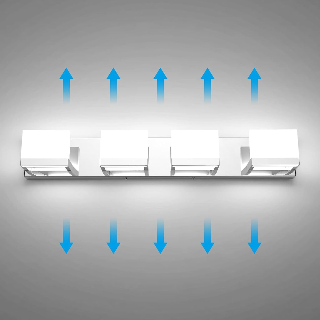 Dimmable Modern 4 Lights LED Vanity Light Up and Down Chrome Bathroom Wall Light Fixtures Over Mirror(White Light