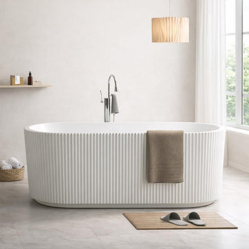 59 Inch Acrylic Freestanding Bathtub, Deep Soaking Tub with Non-Slip Base, cUPC Certified Free Standing Tub, Chrome