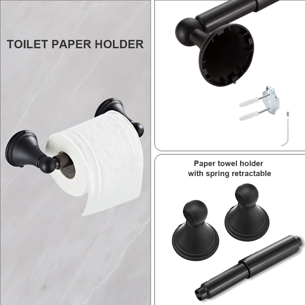 8Pcs Matte Black Bathroom Accessories Set Towel Racks | Bathroom Hardware Set, 2 * 24 Inch Towel Bar 2*Toilet Paper