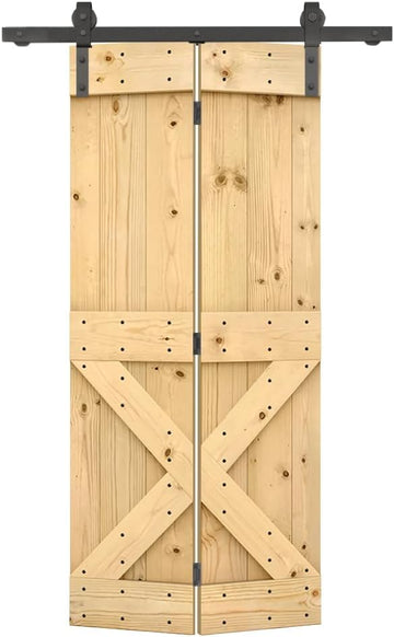 30 in. x 84 in. Mini X Series Unfinished DIY Wood Bi-Fold Barn Door with Sliding Hardware Kit