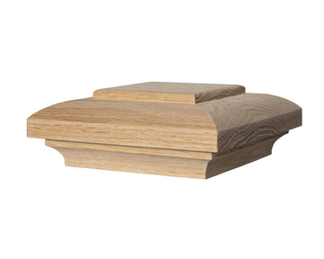 "D" Style Deco Wood Newell Post Cap for Interior Stairs, Fits 3.50" Post, Red Oak