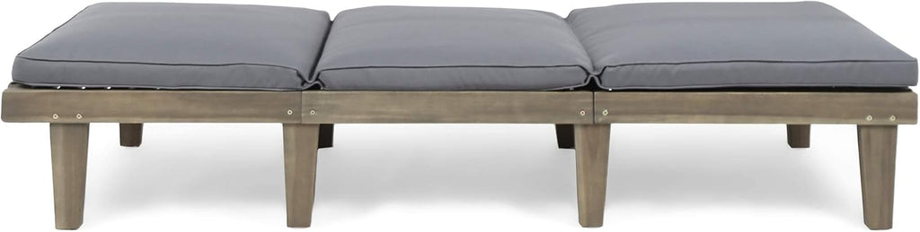 Outdoor Acacia Wood Chaise Lounge (Set of 2), Grey Finish/Dark Grey Cushion