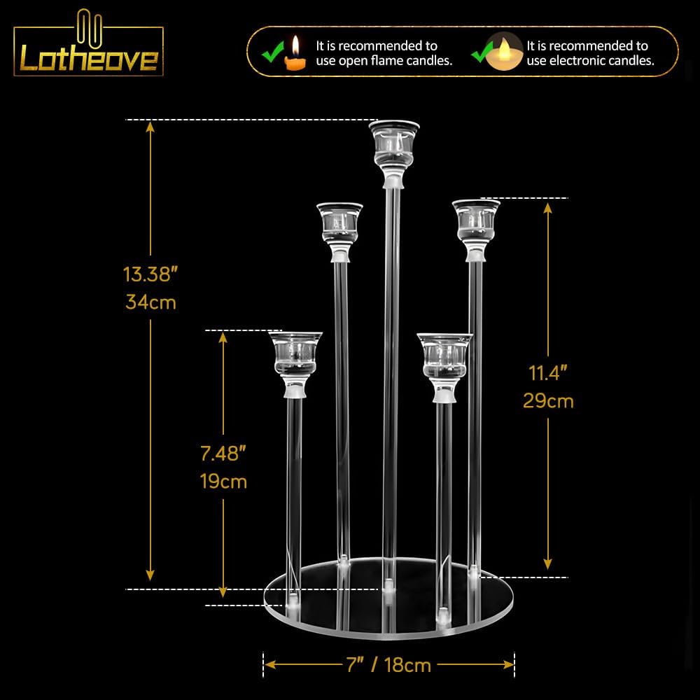 Acrylic Candelabra, 5 Arm Taper Candle Holders, Candle Centerpieces for Tables, Clear Candlestick Holder,Acrylic